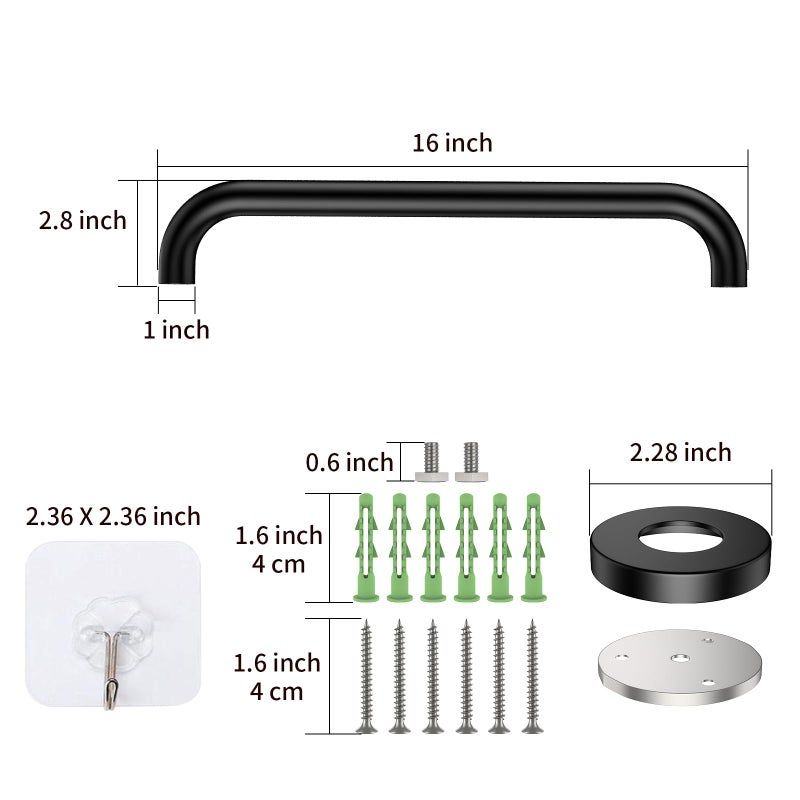 ZUEXT 16 Inch Oil Rubbed Black Stainless Steel Shower Grab Bar, Bathroom Safety Hand Rail, 500 Lbs Pull Force, Concealed Mount, Modern Sleek Style - Image 2
